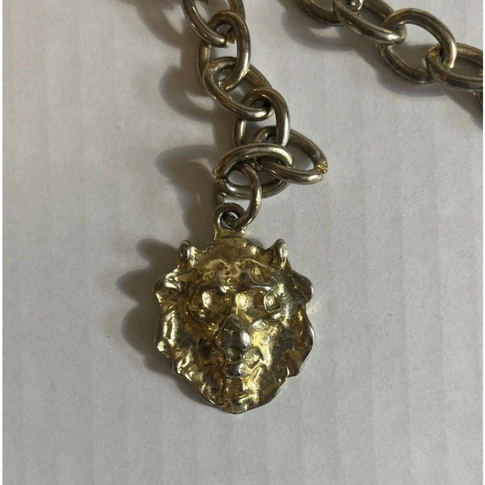Lion Head Medallion Belt 42 In Gold Tone Chain Link Greek Key Chunky 80s Korea